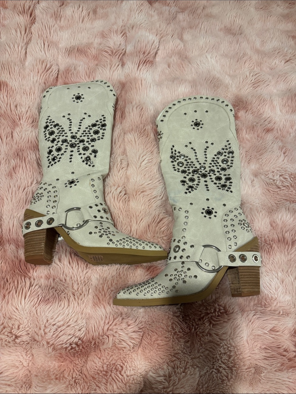 Dolls Kill Womens Buttercream Studded Western Heeled Boots (Never worn)